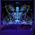 Axyaa Psychedelic UV Wall Tapestry: Skull Mushroom Witchcraft Art - Beautiful Decor