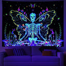 Axyaa Psychedelic UV Wall Tapestry: Skull Mushroom Witchcraft Art - Beautiful Decor