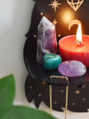 Axyaa Moon Phase Crystal Stone Display Shelf Black Wood Boho Wall Decor