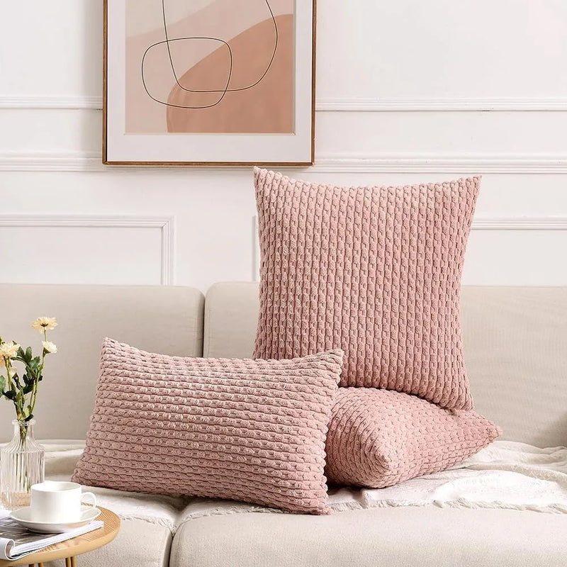 Axyaa Soft Corduroy Striped Pillow Covers 18x18 Inch Square Cushion Covers