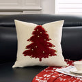 Axyaa Christmas Tree Bell Cushion Cover - Green Red Snowflakes, Pompom Balls Embroidery