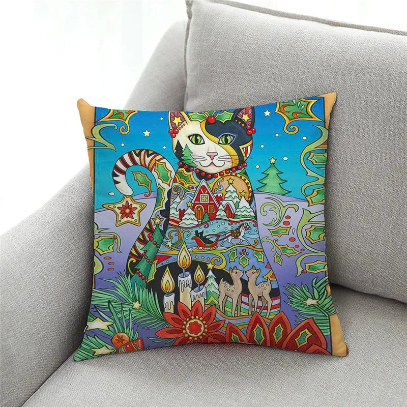 Axyaa Cat Linen Pillowcase 45x45cm for Home Décor and Comfort