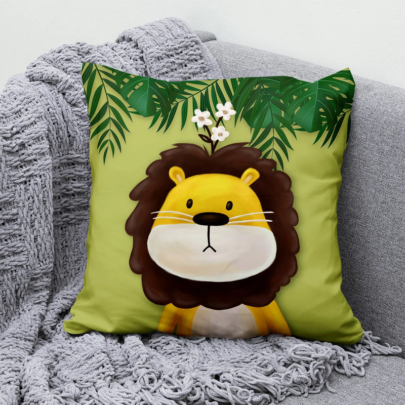 Axyaa Jungle Green Leaf Animal Print Pillowcase for Home Decor