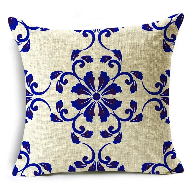 Axyaa Blue & White Porcelain Pattern Pillowcase - Sofa Decor 40cm/45cm/50cm