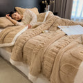 Axyaa Cozy Coral Fleece Velvet Blanket Set with Letter Jacquard - Plush Throw & Pillow Cover