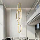 Axyaa Gold Ring LED Stairs Pendant Lights, Modern Lustre Chandeliers for Living Room, Bedroom & Villa
