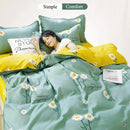 Axyaa Daisy Print Bedding Set: Queen/King Duvet Cover, Flat Sheets - Cozy & Durable