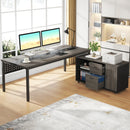 Axyaa 2-Piece Executive Office Desk & Lateral File Cabinet Combo, Business L-Shaped Computer Desk