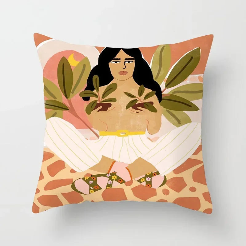 Axyaa Women Flower Oil Painting Decorative Pillowcase for Home Sofa Decor