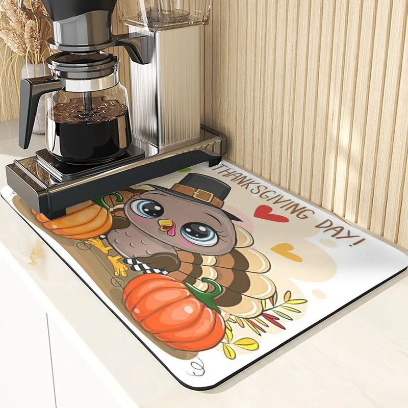 Axyaa Turkey Leaf Kitchen Mat - Non-Slip Absorbent Coasters for Fall Harvest