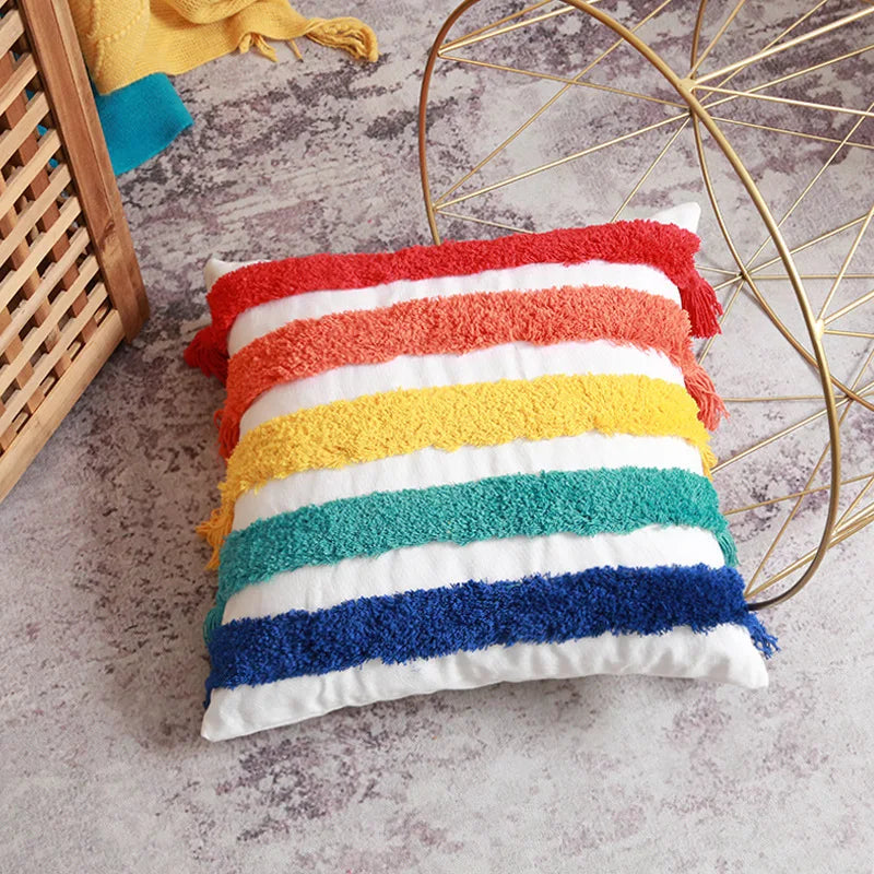 Tufted Rainbow Cushion Cover for Home Decor Axyaa Brand