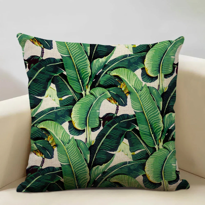 Axyaa Tropical Palm Leaf Cushion Cover 45x45cm Linen Pillowcase