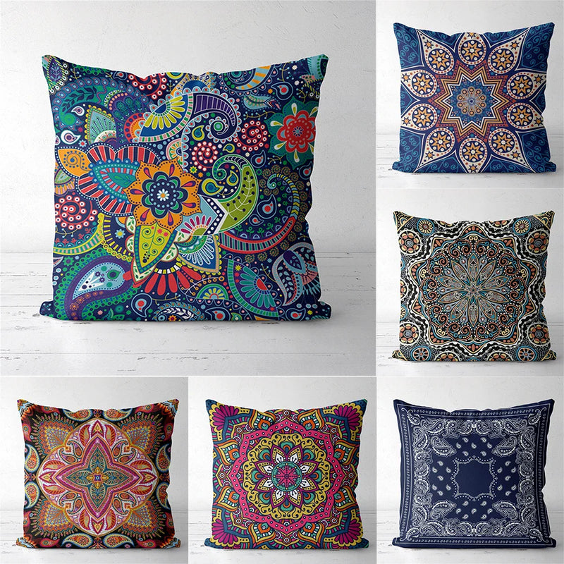 Axyaa Tan Chen Pattern Flower Cushion Cover for Home Decor