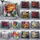 Axyaa Rose Flower Print Square Cushion Cover Pillowcase
