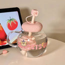 Axyaa Cute Bear Glass Cup - Large Aesthetic Tumbler with Lid and Straw
