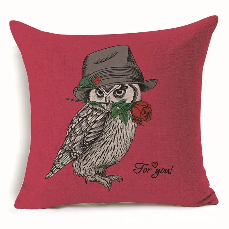 Axyaa Owl Linen Pillowcase: Office Car Sofa Living Room Decor 45x45cm