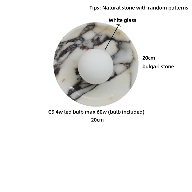 Axyaa Round Stone LED Wall Sconce Shower Light 220v White Ball Bulb Mirrors Stair Kitchen Bathroom