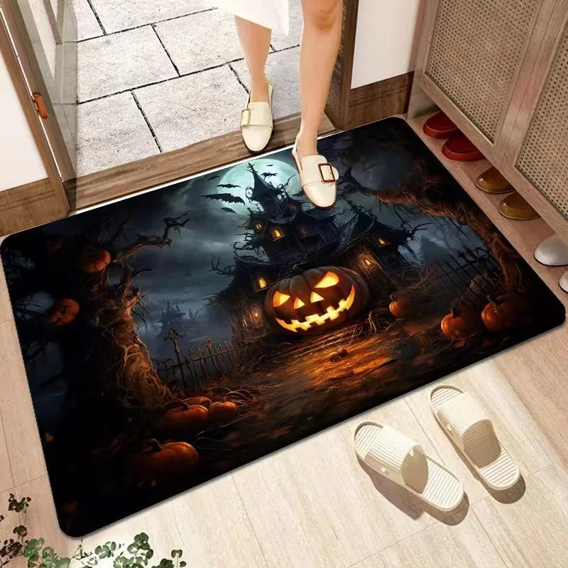 Axyaa Halloween Ghost Face Pumpkin Lantern Floor Mat