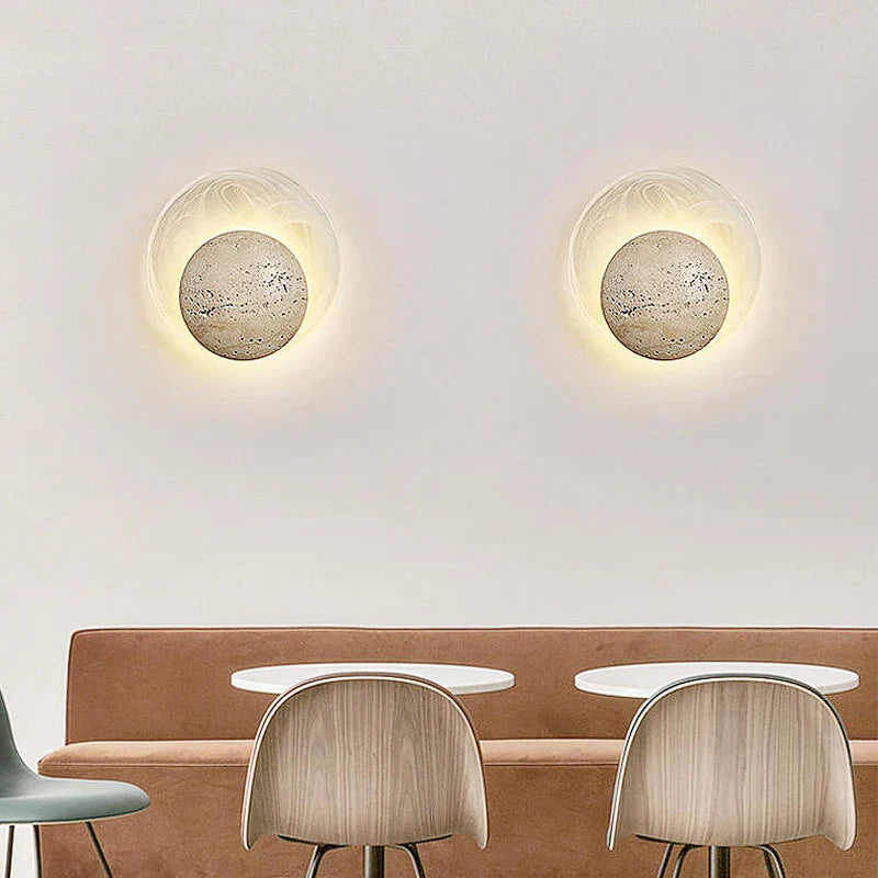 Axyaa Circular Stone Glass LED Wall Light for Home Decor & Lighting
