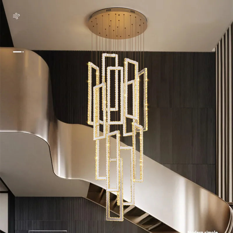 Axyaa Crystal LED Pendant Lights - Modern Luxury Stairs Lustre Lights