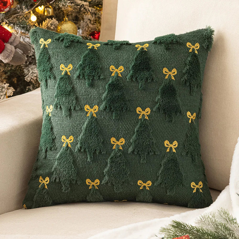 Axyaa Soft Plush Faux Fur Christmas Tree Pillow Cover for Winter Holiday Decor