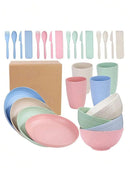 Axyaa 28pcs Plastic Tableware Set: Plate, Bowl, Cup, Cutlery - Reusable for Home, Hotel, Party