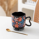 Axyaa Linglong Flower Ceramic Coffee Cup Saucer Set, Original Watercolor Design