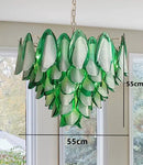 Axyaa Large Glass Chandelier: Pink Green Petal Pendant Light
