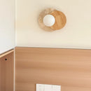Axyaa LED Wall Light White Glass Wood Yellow Travertine Japan Style