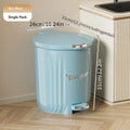 Axyaa Round Foot Pedal Trash Can in Cream & Blue, Large-Capacity for Office, Kitchen, Bathroom