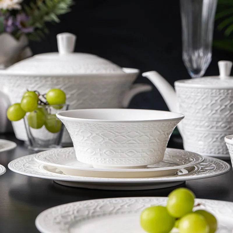 Axya 60-Piece European Style White Bone Dinnerware Set