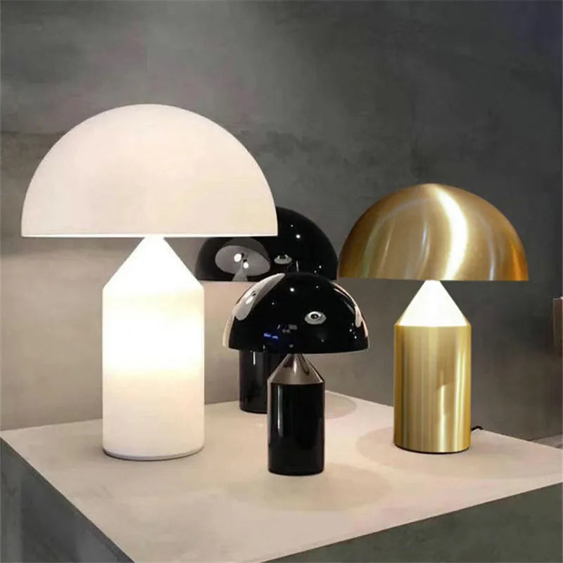 Axyaa Atollo Black White Gold Metal Mushroom Lamp for Bedrooms, Study, Living Room