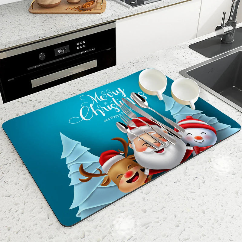 Axyaa Christmas Kitchen Drying Mat Large Absorbent Anti-slip Draining Pad