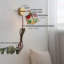 Axyaa Glass LED Wall Lights Pull Chain Switch Tiffany Style Bedside Lamp