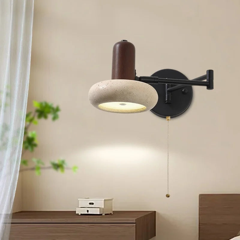 Axyaa Nordic Minimalism LED Wall Sconce Yellow Travertine Pull Chain Switch