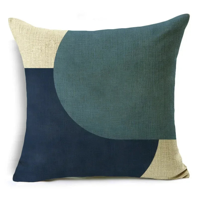 Axyaa Blue Texture Print Linen Cushion Case for Living Room Sofa - 40cm/45cm/50cm