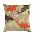 Axyaa Lotus Carp Print Cushion Cover for Home Decor on Mahogany Chair