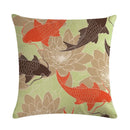 Axyaa Lotus Carp Print Cushion Cover for Home Decor on Mahogany Chair