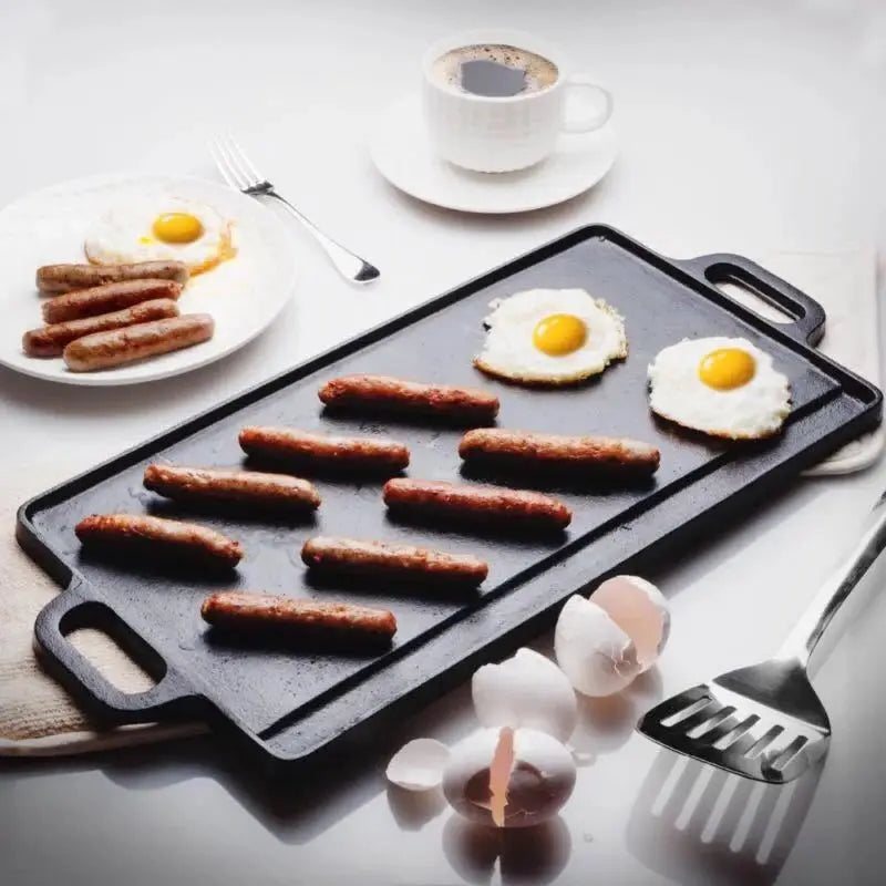 Axyaa Cast Iron Double-Sided Barbecue Tray with Striped Iron Plate