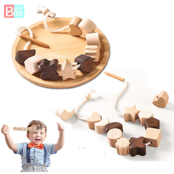 Axya Star Moon Wooden String Toy Montessori Learning Blocks Game Kit