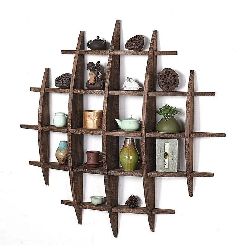 Axya Solid Wood Chinese Style Tea Set Display Rack - Modern Minimalist Wall-mounted Shelf