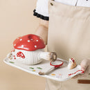 Axyaa Cute Girl Heart Ceramic Tableware Set, Red Mushroom Design, Single Handle Bowl