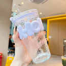 Axyaa Glass Water Bottle with Straw and Lid - 450ml, BPA-Free, Cute Design