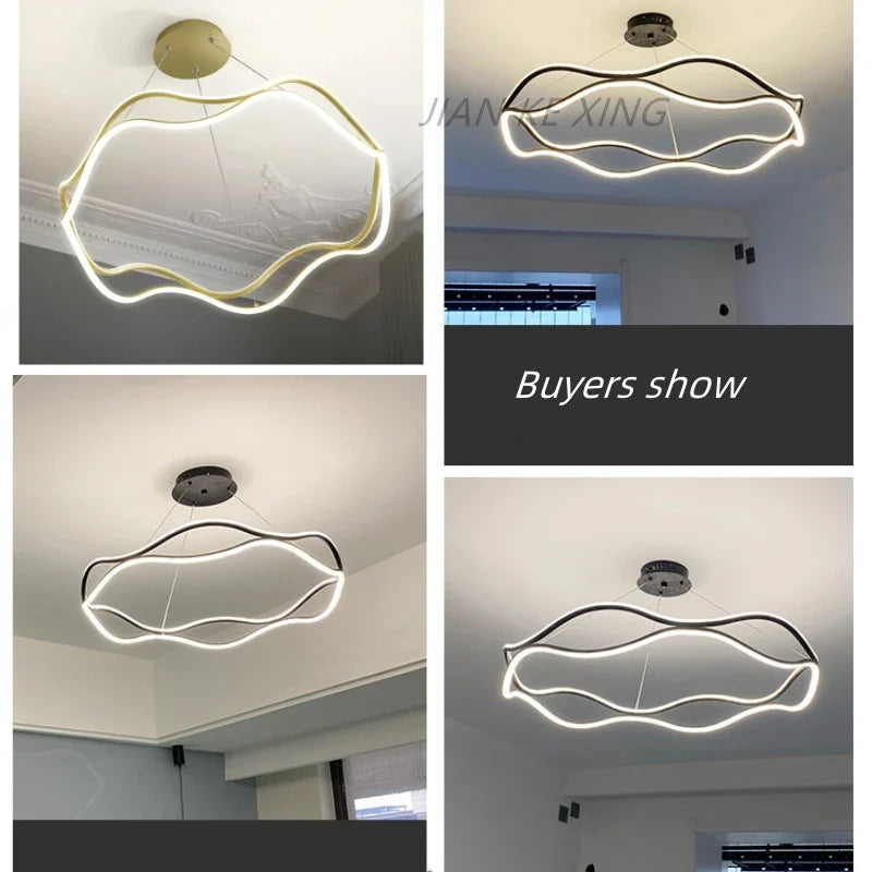Axyaa Wavy Shape LED Aluminum Chandelier for Kitchen Dining Living Room