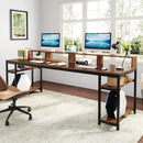 Axyaa Double Computer Desk with Monitor Stand, Storage Shelves | 78.74" Extra Long Work Table
