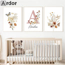 Personalized Wildflower Poster Custom Name Canvas Painting by Axyaa - Baby Kids Living Room Wall Art