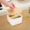 Axyaa 4-Grid Qtip Holder Dispenser Cotton Swab Balls Box Flossers Case Storage