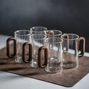 Axyaa 360ml High Borosilicate Glass Tea Cups with Wooden Handles, Set of 6