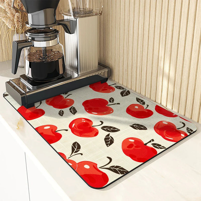 Axyaa Apple Fruit Kitchen Drying Mat - Quick Dry, Antiskid Tableware Mat