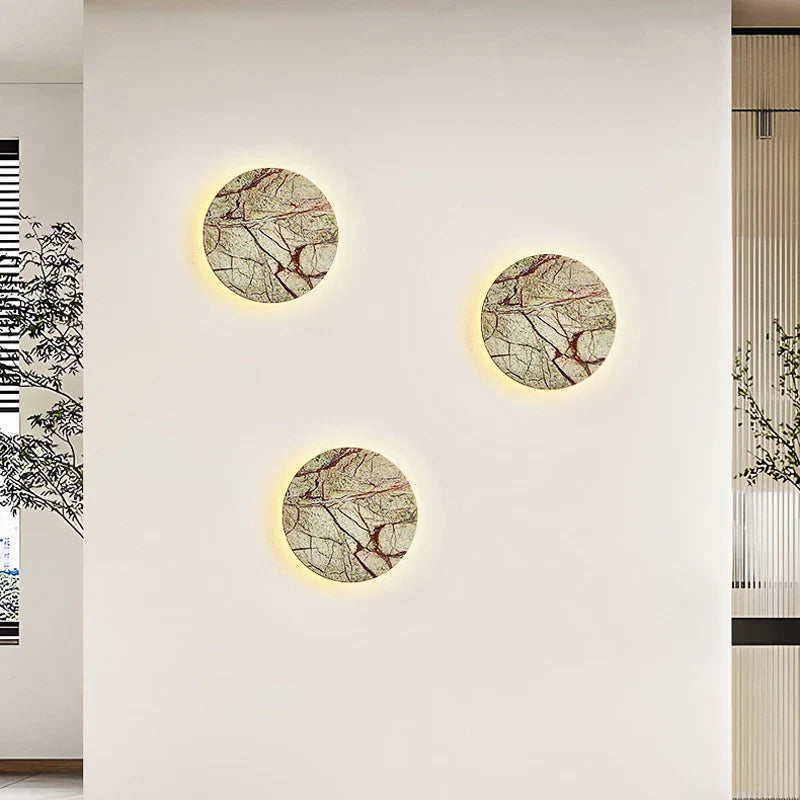 Axyaa Circular Marble Wall Lamps Modern Wabi Sabi LED Sconce Lights